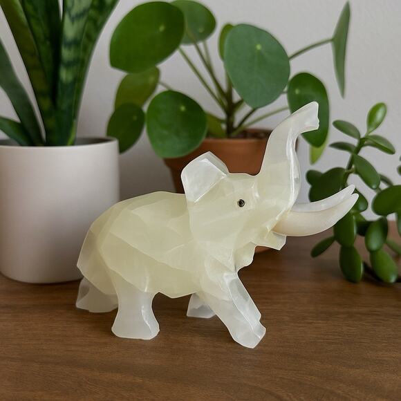 Unbranded Other - Vintage Hand Carved Onyx Stone Elephant Figurine 4.5” Trunk Up Good Luck Decor